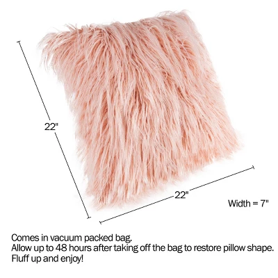 22-Inch Plush Pillow – Luxury Square Floor Pillow Insert And Shag Glam Cover Set– For Bedroom Or Living Room By Lavish Home (Pink) 3 22-Inch Plush Pillow – Luxury Square Floor Pillow Insert And Shag Glam Cover Set– For Bedroom Or Living Room By Lavish Home (Pink)