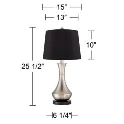 360 Lighting Simon Modern Table Lamps 25 1/2" High Set Of 2 Brushed Nickel With USB Charging Port Black Faux Silk Drum Shade For Bedroom Office Desk 9 360 Lighting Simon Modern Table Lamps 25 1/2" High Set Of 2 Brushed Nickel With USB Charging Port Black Faux Silk Drum Shade For Bedroom Office Desk -Home Decor Store GUEST 80e8e710 d188 40dc b9f1 d7abb8f47d93