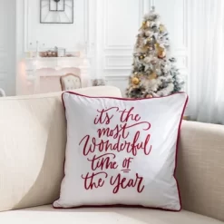18"x18" 'It's The Most Wonderful Time Of The Year' Embroidered Square Throw Pillow White - Evergrace 9 18"x18" 'It's The Most Wonderful Time Of The Year' Embroidered Square Throw Pillow White - Evergrace -Home Decor Store GUEST 81d888fd d800 40d8 80ee cb6faf1a4701