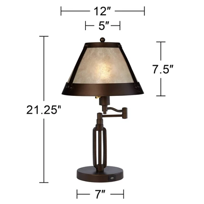 Franklin Iron Works Samuel Industrial Desk Lamps 21 1/4" High Set Of 2 Bronze Swing Arm With USB Charging Port Natural Mica Shade For Living Room Home 8 Franklin Iron Works Samuel Industrial Desk Lamps 21 1/4" High Set Of 2 Bronze Swing Arm With USB Charging Port Natural Mica Shade For Living Room Home - Image 6