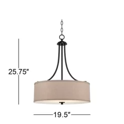 Franklin Iron Works Oil Rubbed Bronze Pendant Chandelier 19 1/2" Wide Farmhouse Rustic Oatmeal Linen Drum Shade Fixture For Dining Room Kitchen Island -Home Decor Store GUEST 82d9cc0b 009f 4c96 94e7 209bbe5571a8