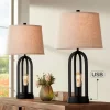 360 Lighting Marcel Industrial Table Lamps 24 1/4" High Set Of 2 Black With USB Port LED Nightlight Burlap Drum Shade For Bedroom Living Room Desk -Home Decor Store GUEST 873bafd6 2a2b 41c4 a9bf 80013e119a20