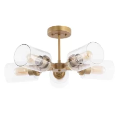 21.5" LED 5-Light Jaynie Industrial Iron Cylinder Pendant Gold/Clear - JONATHAN Y -Home Decor Store GUEST 880555e7 ca64 4cf8 a1c7 40a237d54f05