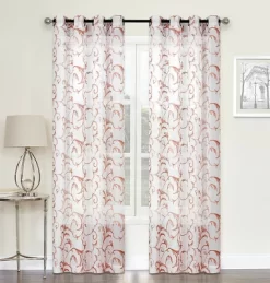 Kate Aurora Regal 2 Pack Floral Embroidered Sheer Grommet Curtains