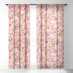 Ninola Design Fresh Flowers Pink Single Panel Sheer Window Curtain - Deny Designs