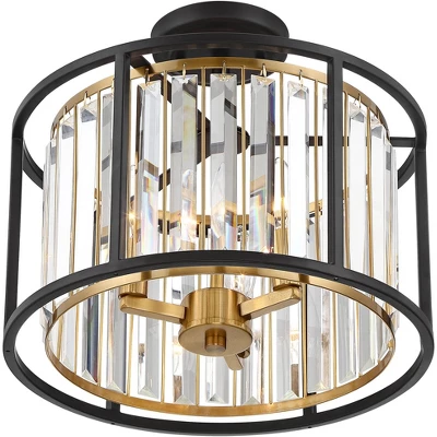 Possini Euro Design Milne Modern Ceiling Light Semi Flush Mount Fixture 14" Wide Bronze Brass 3-Light Clear Crystal For Bedroom Kitchen Living Room 6 Possini Euro Design Milne Modern Ceiling Light Semi Flush Mount Fixture 14" Wide Bronze Brass 3-Light Clear Crystal For Bedroom Kitchen Living Room - Image 4