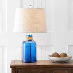 23.5" Glass Azure Bottle Table Lamp (Includes LED Light Bulb) Blue - JONATHAN Y