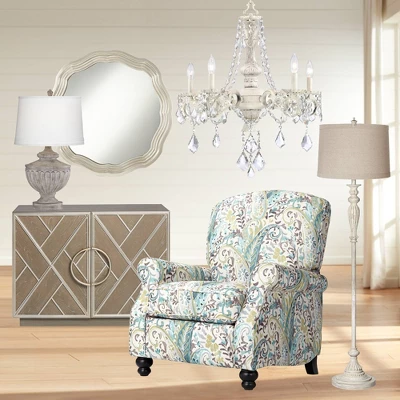 Kathy Ireland Chateau De Conde Antique Rubbed White Pendant Chandelier 26" Wide French Crystal 5-Light Fixture For Dining Room House Kitchen Island 8 Kathy Ireland Chateau De Conde Antique Rubbed White Pendant Chandelier 26" Wide French Crystal 5-Light Fixture For Dining Room House Kitchen Island - Image 6