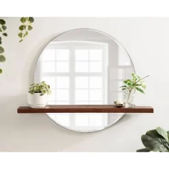 30" X 24" Fosset Round Frameless Mirror With Shelf Walnut Brown - Kate & Laurel All Things Decor -Home Decor Store GUEST 969da2ea 04f4 4127 bca0 f993fc2e8e70