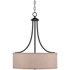 Franklin Iron Works Oil Rubbed Bronze Pendant Chandelier 19 1/2" Wide Farmhouse Rustic Oatmeal Linen Drum Shade Fixture For Dining Room Kitchen Island -Home Decor Store GUEST 99c2e44f b850 49c9 87da ab90e3663185