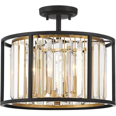 Possini Euro Design Milne Modern Ceiling Light Semi Flush Mount Fixture 14" Wide Bronze Brass 3-Light Clear Crystal For Bedroom Kitchen Living Room 5 Possini Euro Design Milne Modern Ceiling Light Semi Flush Mount Fixture 14" Wide Bronze Brass 3-Light Clear Crystal For Bedroom Kitchen Living Room - Image 3