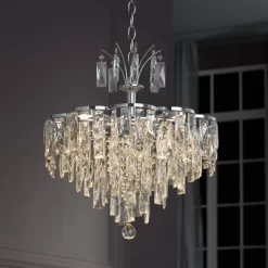 Vienna Full Spectrum Villette Chrome Chandelier 27 1/2" Wide Modern Cascade Crystal 6-Light LED Fixture For Dining Room Foyer Kitchen Island Entryway -Home Decor Store GUEST 9ccbc101 0606 43d6 aa8e 87030b01f4b4