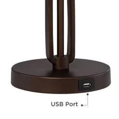 Franklin Iron Works Samuel Industrial Desk Lamp 21 1/4" High Bronze Swing Arm With USB Charging Port Natural Mica Shade For Bedroom Living Room House -Home Decor Store GUEST 9cd700d7 013c 4dd6 9031 c5e13bc1ab88