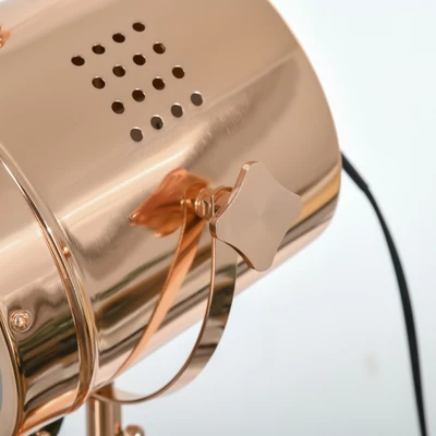 HOMCOM Vintage Tripod Floor Lamp, Height Adjustable Nautical Spotlight With Wood Legs, E12 Lamp Base For Living Room, Bedroom, Gray And Rose Gold 6 HOMCOM Vintage Tripod Floor Lamp, Height Adjustable Nautical Spotlight With Wood Legs, E12 Lamp Base For Living Room, Bedroom, Gray And Rose Gold - Image 4