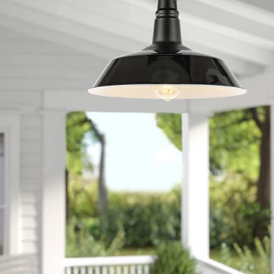 14" 1-Light Camila Classic Industrial Indoor/Outdoor Iron LED Semi Flush Mount Black/White - JONATHAN Y 5 14" 1-Light Camila Classic Industrial Indoor/Outdoor Iron LED Semi Flush Mount Black/White - JONATHAN Y - Image 3