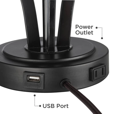 360 Lighting Heather Modern Accent Table Lamps Set Of 2 With Square Risers 22 1/2" High Iron USB And AC Power Outlet In Base Off White Glass For Desk 5 360 Lighting Heather Modern Accent Table Lamps Set Of 2 With Square Risers 22 1/2" High Iron USB And AC Power Outlet In Base Off White Glass For Desk - Image 3