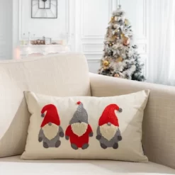 12"x20" Oversize Christmas Elves Applique Embroidered Lumbar Throw Pillow Ivory - Evergrace -Home Decor Store GUEST a19dddda 780c 4a45 a6a3 9ed5da2254fe