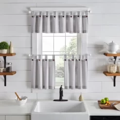 Tucker Ticking Stripe Button Tab Top Window Kitchen Valance - Elrene Home Fashions -Home Decor Store GUEST ac64f2be 1e3b 45a1 9c5e 2444b0b39467