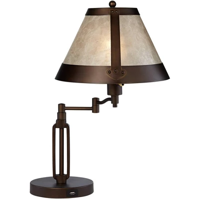Franklin Iron Works Samuel Industrial Desk Lamps 21 1/4" High Set Of 2 Bronze Swing Arm With USB Charging Port Natural Mica Shade For Living Room Home 7 Franklin Iron Works Samuel Industrial Desk Lamps 21 1/4" High Set Of 2 Bronze Swing Arm With USB Charging Port Natural Mica Shade For Living Room Home - Image 5