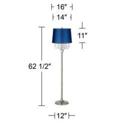 360 Lighting Modern Floor Lamp Standing 62 1/2" Tall Brushed Nickel Silver Crystals Medium Blue Satin Drum Shade For Living Room Bedroom Office House -Home Decor Store GUEST b04bd16e 994f 4a3e b4ec ff2f1f294949