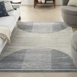 Nourison Astra Machine Washable Semi Circles Mid-Century Modern Indoor Rug