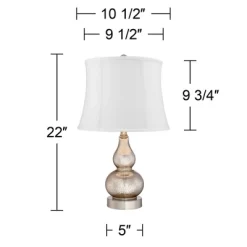 360 Lighting Castine Modern Accent Table Lamps 22" High Set Of 2 Mercury Glass With USB Charging Port White Softback Shade For Living Room House Desk -Home Decor Store GUEST b5cc2e60 6fde 422f 9691 95200e8d8949