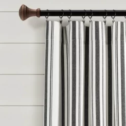 2pk 42"x84" Light Filtering Farmhouse Striped Yarn Dyed Curtain Panels Black - Lush Décor