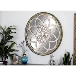 Wood Floral Medallion Wall Mirror White - Olivia & May