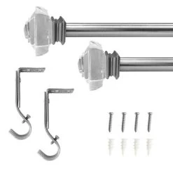 Decorative Drapery Curtain Rod With Crystal Square Finials Brushed Nickel - Lumi Home Furnishings -Home Decor Store GUEST b8f6d0e4 ccd2 4636 baca 168a0f105e30