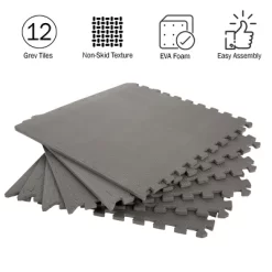Foam Flooring Tiles - 12-Pack Interlocking EVA Foam Pieces - Non-Toxic Floor Padding For Playroom Gym Or Basement By Stalwart (Gray) -Home Decor Store GUEST c0e9b6a6 c0fa 4e22 9296 27edfb869a64