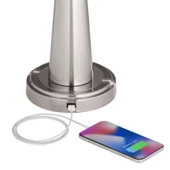 360 Lighting Karla Art Deco Style Table Lamps 25" High Set Of 2 Brushed Nickel With USB Charging Port And Table Top Dimmers White Fabric Drum For Desk -Home Decor Store GUEST c260550a 1212 48ce 8e3a 12942738bf95