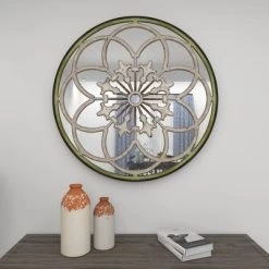 Wood Floral Medallion Wall Mirror White - Olivia & May -Home Decor Store GUEST c2d2528a f832 4a99 9317 3b5e92ea2090