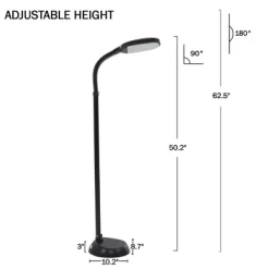 Adjustable Floor Lamp - Full Spectrum Natural Sunlight LED Lamp And Bendable Neck - Dimmable Light For Living Room And Bedroom By Lavish Home (Black)