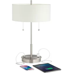 360 Lighting Nikola Modern Accent Table Lamps 23 3/4" High Set Of 2 Silver With USB And AC Power Outlet In Base White Drum Shade For Bedroom Home Desk 10 360 Lighting Nikola Modern Accent Table Lamps 23 3/4" High Set Of 2 Silver With USB And AC Power Outlet In Base White Drum Shade For Bedroom Home Desk -Home Decor Store GUEST c4fac8d3 01d8 4973 8ae8 e24b315c7f2e