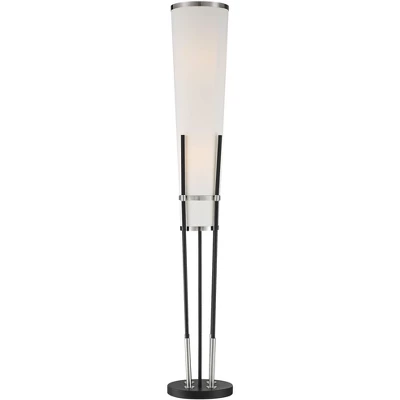 Possini Euro Design Flute Modern Torchiere Floor Lamp 64" Tall Satin Black Brushed Nickel White Linen Shade For Living Room Bedroom Office House Home 8 Possini Euro Design Flute Modern Torchiere Floor Lamp 64" Tall Satin Black Brushed Nickel White Linen Shade For Living Room Bedroom Office House Home - Image 6
