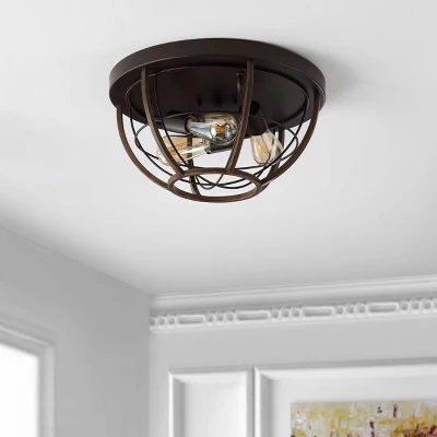 15.75" 3-Light Lyla Rustic Farmhouse Iron LED Flush Mount Wood Finished/Oil Rubbed Bronze - JONATHAN Y 4 15.75" 3-Light Lyla Rustic Farmhouse Iron LED Flush Mount Wood Finished/Oil Rubbed Bronze - JONATHAN Y - Image 2