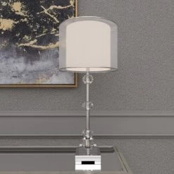 Glass Table Lamp With Drum Shade Silver - Olivia & May -Home Decor Store GUEST c5c51c28 2b63 4298 b9fc d2b04e805b96