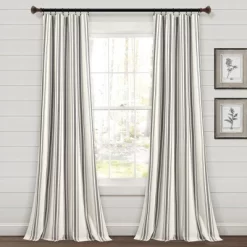 Home Boutique Farmhouse Stripe Yarn Dyed Cotton Window Curtain Panels Dark Gray 42X84 Set