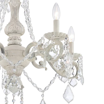 Kathy Ireland Chateau De Conde Antique Rubbed White Pendant Chandelier 26" Wide French Crystal 5-Light Fixture For Dining Room House Kitchen Island 4 Kathy Ireland Chateau De Conde Antique Rubbed White Pendant Chandelier 26" Wide French Crystal 5-Light Fixture For Dining Room House Kitchen Island - Image 2