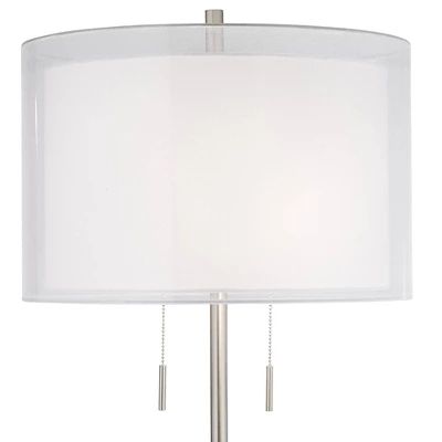 Possini Euro Design Roxie Modern Floor Lamp Standing 65 1/2" Tall Brushed Nickel Sheer Linen Double Drum Shade For Living Room Bedroom Office House 5 Possini Euro Design Roxie Modern Floor Lamp Standing 65 1/2" Tall Brushed Nickel Sheer Linen Double Drum Shade For Living Room Bedroom Office House - Image 3
