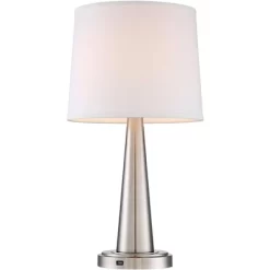 360 Lighting Karla Art Deco Style Table Lamps 25" High Set Of 2 Brushed Nickel With USB Charging Port And Table Top Dimmers White Fabric Drum For Desk -Home Decor Store GUEST d4513474 0e29 403f 915c 0f0049034786