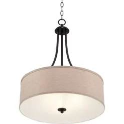 Franklin Iron Works Oil Rubbed Bronze Pendant Chandelier 19 1/2" Wide Farmhouse Rustic Oatmeal Linen Drum Shade Fixture For Dining Room Kitchen Island -Home Decor Store GUEST d4fac9b9 80d8 4e88 a873 07e92b7d0cfc