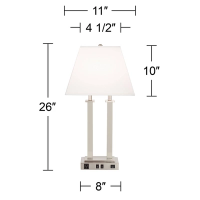 Possini Euro Design Amity Modern Table Lamp 26" High Brushed Nickel With USB And AC Power Outlet In Base White Linen Shade For Bedroom Bedside Desk 7 Possini Euro Design Amity Modern Table Lamp 26" High Brushed Nickel With USB And AC Power Outlet In Base White Linen Shade For Bedroom Bedside Desk - Image 5