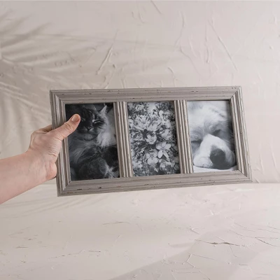 Distressed 4X6 Three Photo Frame Gray Wood, MDF & Glass - Foreside Home & Garden 3 Distressed 4X6 Three Photo Frame Gray Wood, MDF & Glass - Foreside Home & Garden