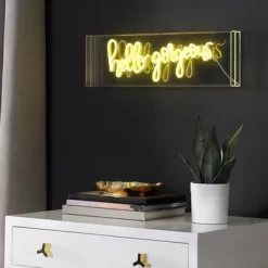 20" Hello Gorgeous Contemporary Glam Acrylic Box Pendant (Includes LED Light Bulb) Neon Yellow - JONATHAN Y -Home Decor Store GUEST d5e30c68 34e2 433a 9c14 bb3ab18a551f