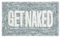 Kate Aurora Dorm Basics “Get Naked" Aqua Blue Typography Soft Tufted Oversized Bath Rug - 20” X 32”