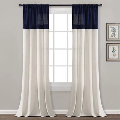 Home Boutique Farmhouse Faux Linen Colorblock Pleated Window Curtain Panels Navy/Off White 40x84 Set 3 Home Boutique Farmhouse Faux Linen Colorblock Pleated Window Curtain Panels Navy/Off White 40x84 Set