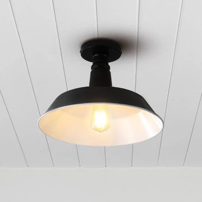 14" 1-Light Camila Classic Industrial Indoor/Outdoor Iron LED Semi Flush Mount Black/White - JONATHAN Y 3 14" 1-Light Camila Classic Industrial Indoor/Outdoor Iron LED Semi Flush Mount Black/White - JONATHAN Y