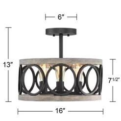 Franklin Iron Works Salima Rustic Farmhouse Ceiling Light Semi Flush Mount 16" Wide Black Gray Wood 3-Light For Bedroom Kitchen Living Room Hallway 14 Franklin Iron Works Salima Rustic Farmhouse Ceiling Light Semi Flush Mount 16" Wide Black Gray Wood 3-Light For Bedroom Kitchen Living Room Hallway -Home Decor Store GUEST e0c2b019 6fe8 41bd bf27 c4baa64e8632