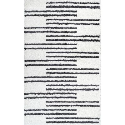 Petra Stripe Geometric Shag Area Rug - JONATHAN Y 3 Petra Stripe Geometric Shag Area Rug - JONATHAN Y